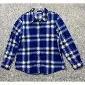 Lee Riders Shirt Womens Blue Plaid Heavy Flannel Button Up Long Sleeves Comfy